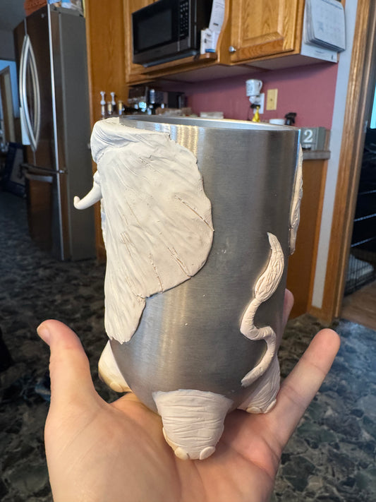 HAND SCULPTED ELEPHANT COFFEE MUG WAFFLE
