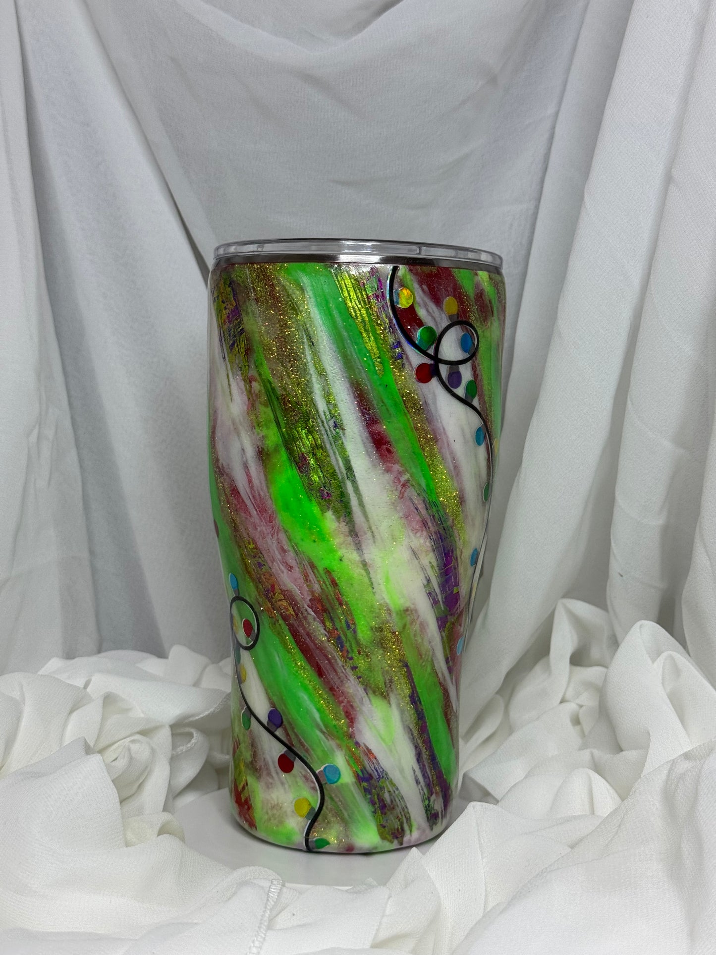 15. 30oz Modern Curve Green Fuzzy bow drinking tumbler