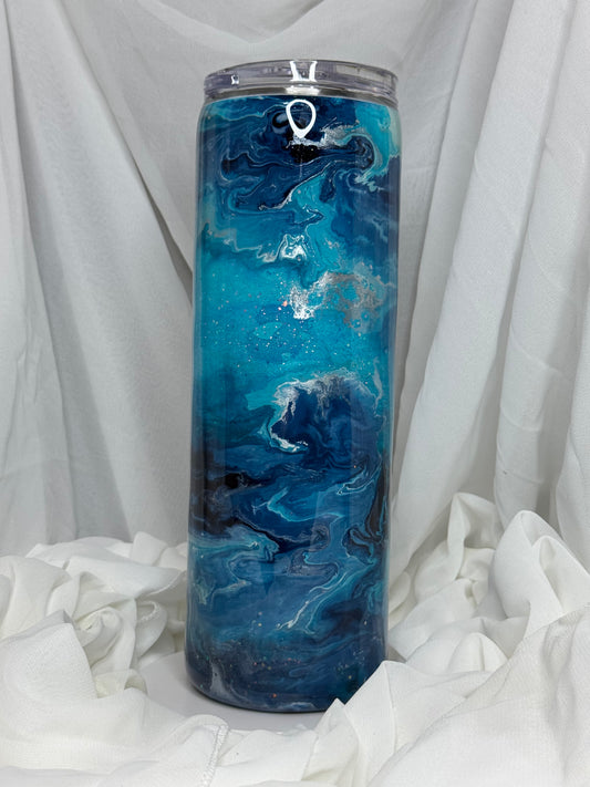 42. 30oz Straight Skinny Blue Ink Swirl drinking tumbler