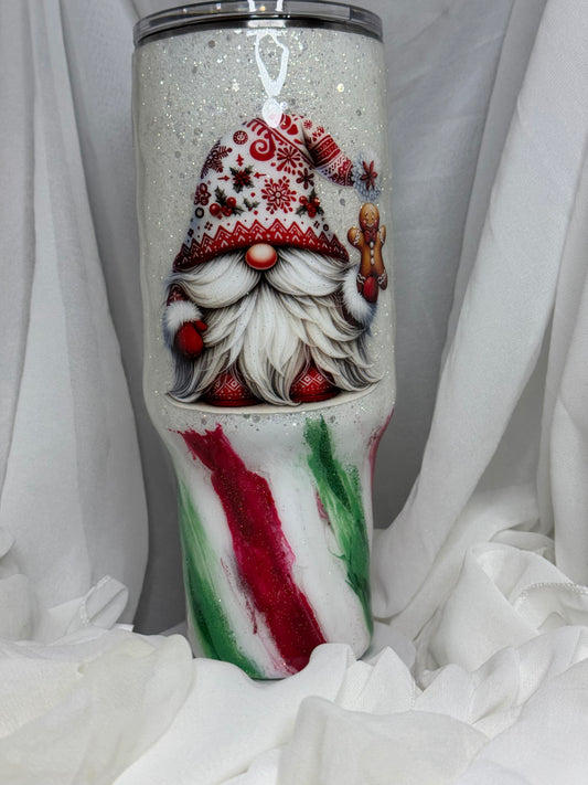 24. 40oz Traveller Santa Gnome Peppermint drinking tumbler