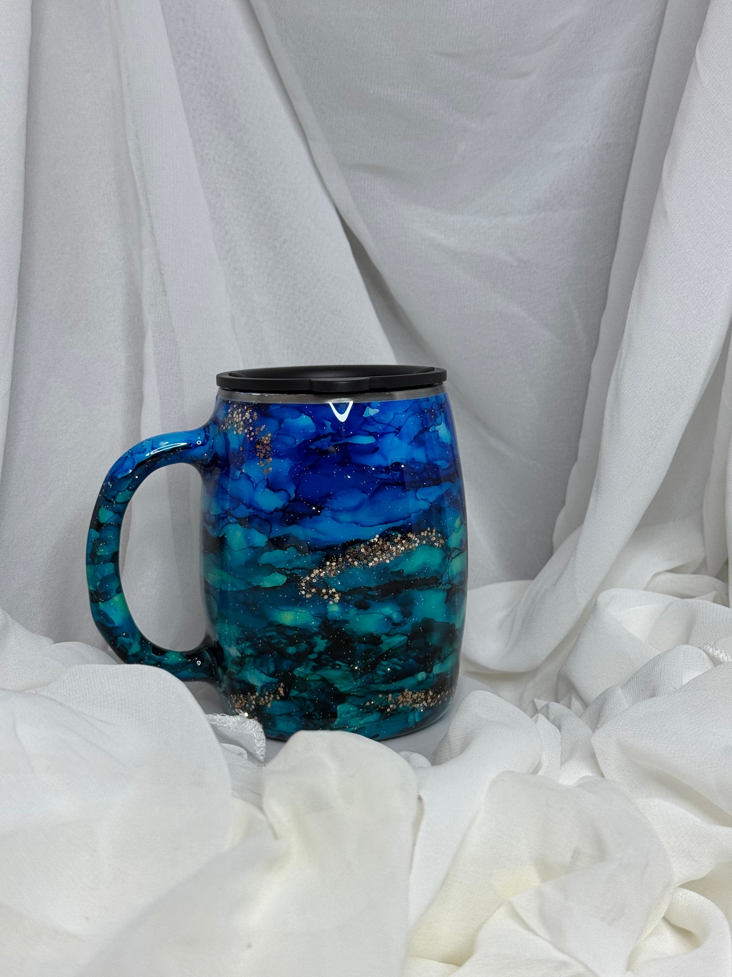 41. 14oz Round Stainless Steel Mug Blue Dry Ink Drop