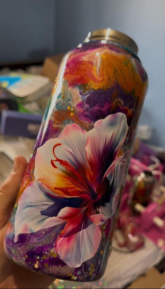 Vibrant Ink drop with a floral decal 32oz Hydro Duo