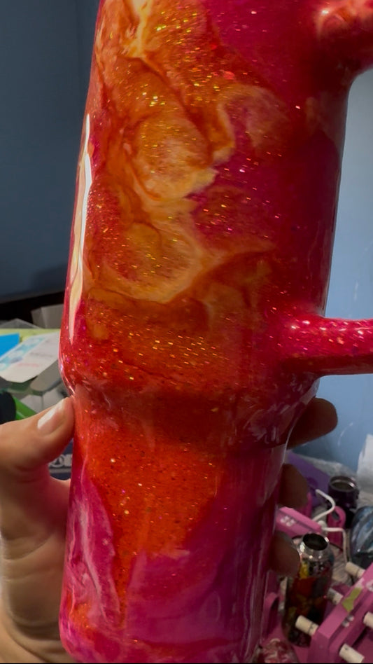 Orange and Pink Ink Swirl 40oz Travel Mug