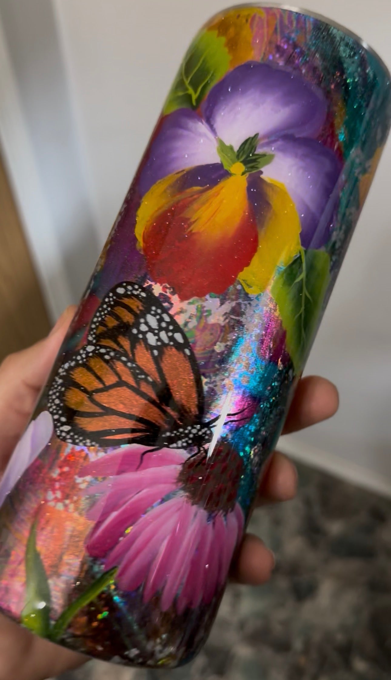 Rainbow foil Floral garden with butterfly 25oz Duo