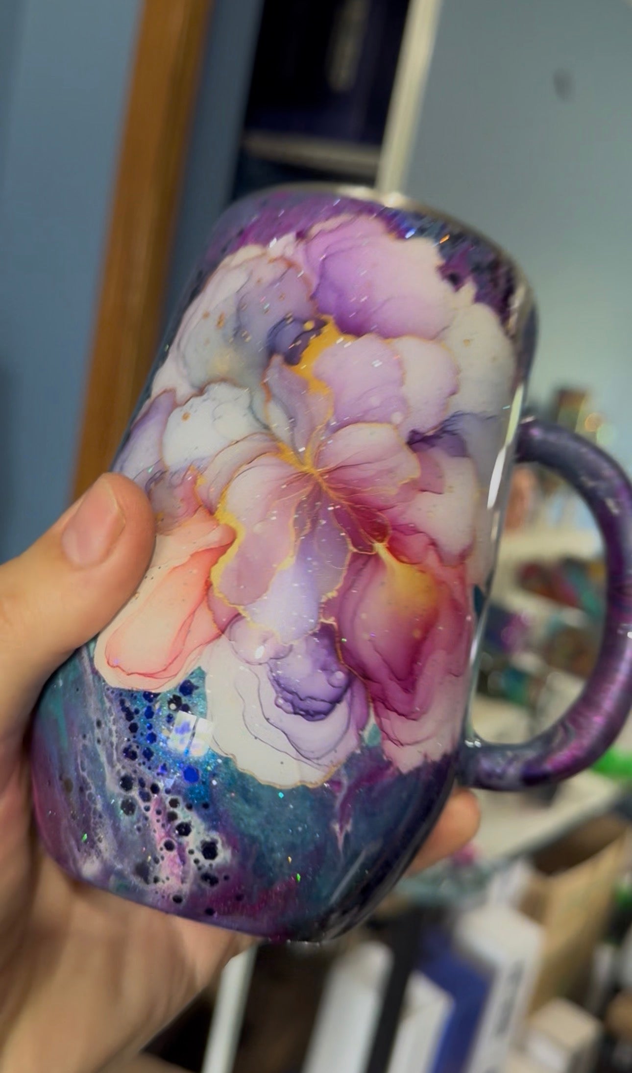 Purple Ink drop with watercolour floral 16oz Mug