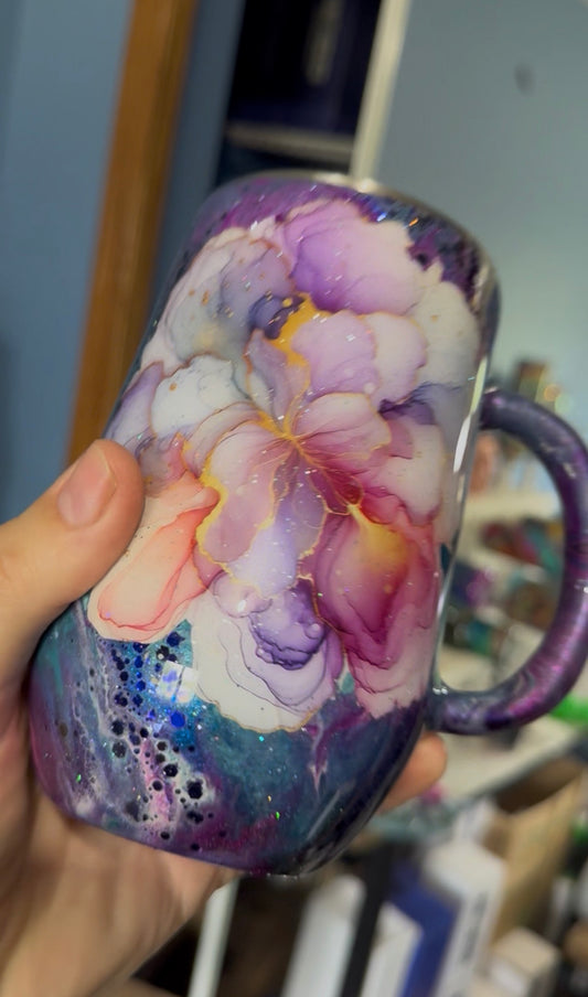 Purple Ink drop with watercolour floral 16oz Mug