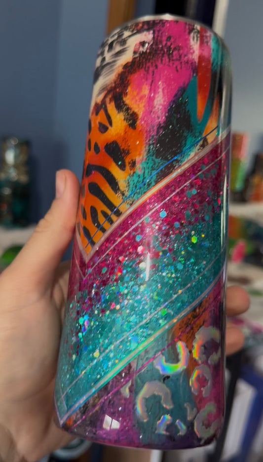 Neon Leopard Mixed media V Split 25oz Duo