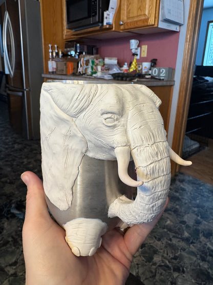 HAND SCULPTED ELEPHANT COFFEE MUG WAFFLE