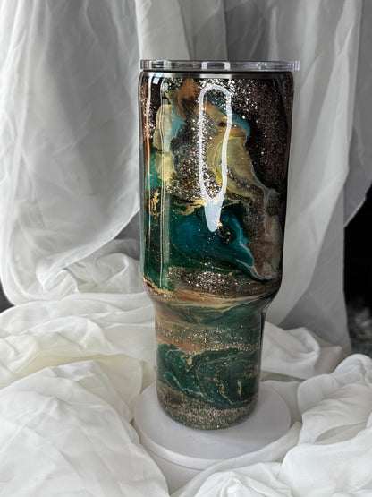 40oz. Teal and Gold tumbler
