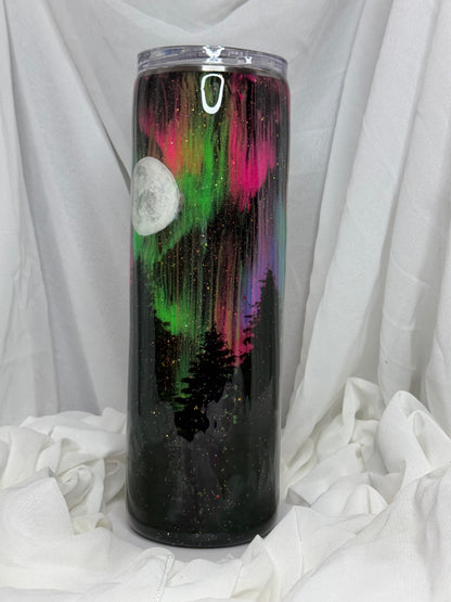 26. 30oz Straight Skinny Neon Northern Lights drinking tumbler