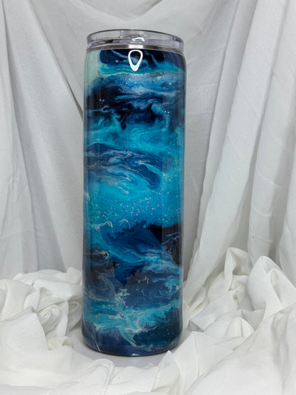 42. 30oz Straight Skinny Blue Ink Swirl drinking tumbler