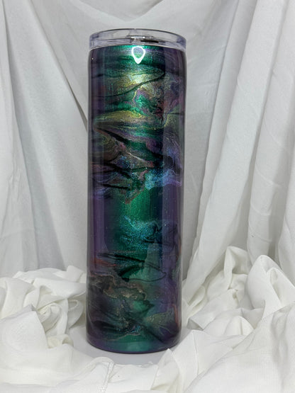 02. 30oz Straight Skinny Oil Slick Swirl drinking tumbler