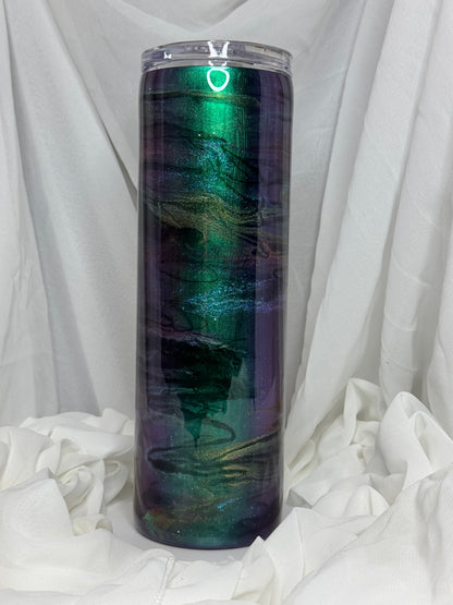 02. 30oz Straight Skinny Oil Slick Swirl drinking tumbler