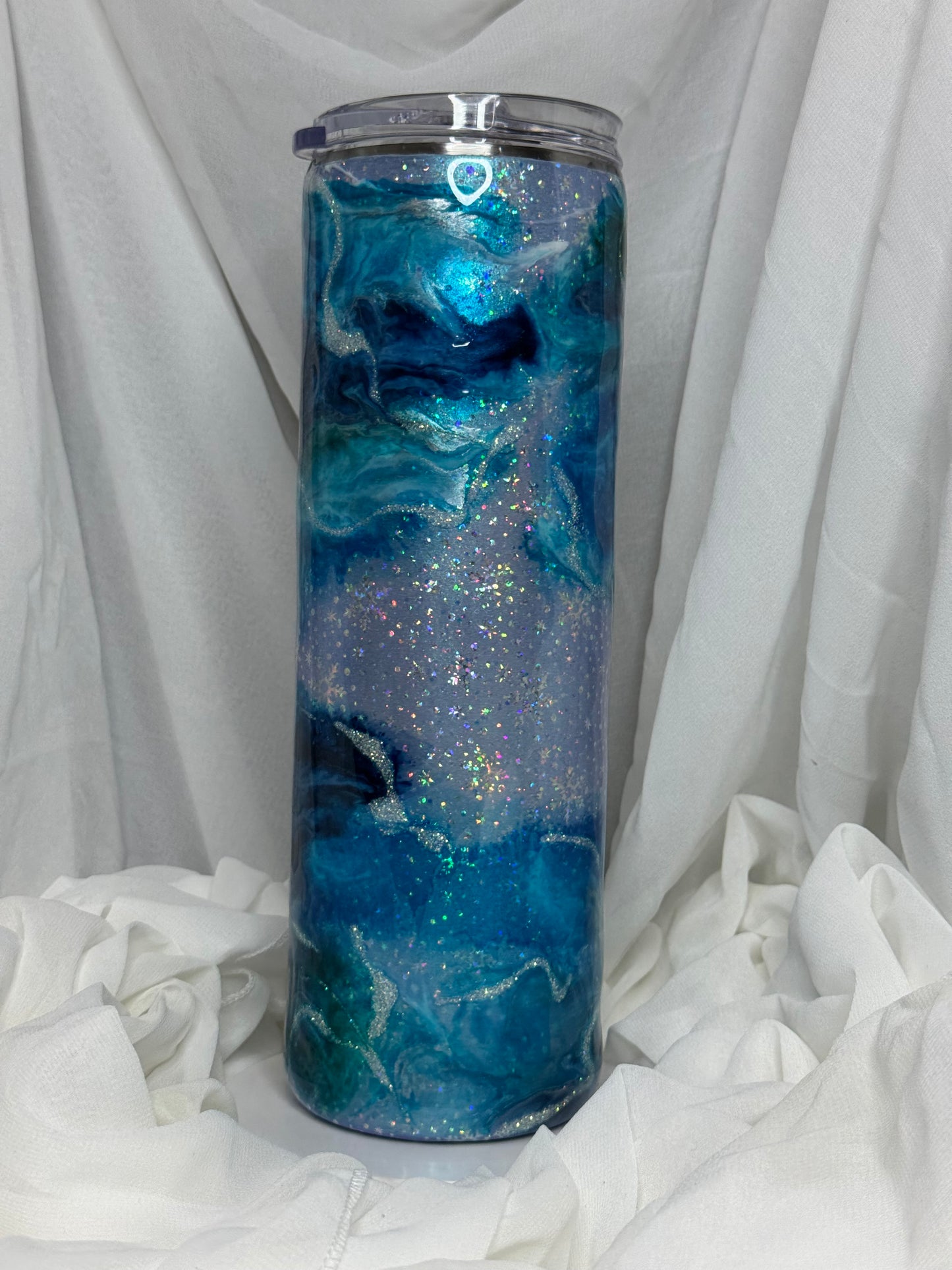 08. 30oz Straight Skinny Winter Blue Ink Swirl drinking tumbler