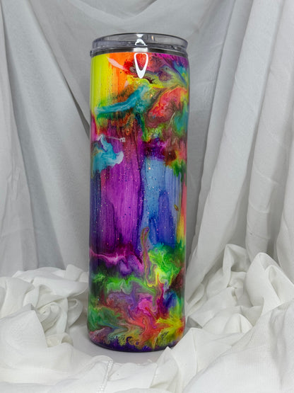 35. 30oz Straight Skinny Neon Rainbow Twisted Wood drinking tumbler