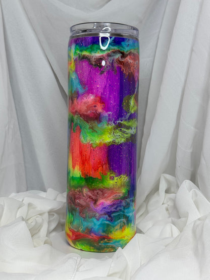 35. 30oz Straight Skinny Neon Rainbow Twisted Wood drinking tumbler