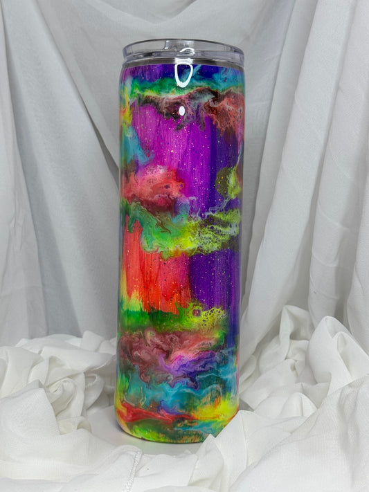35. 30oz Straight Skinny Neon Rainbow Twisted Wood drinking tumbler