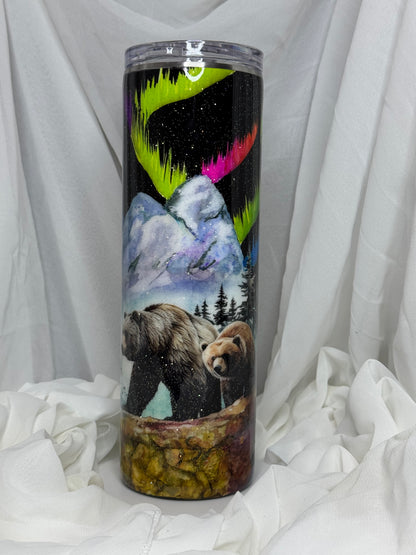 40. 30oz Straight Skinny Hand Painted Bear Decal drinking tumbler