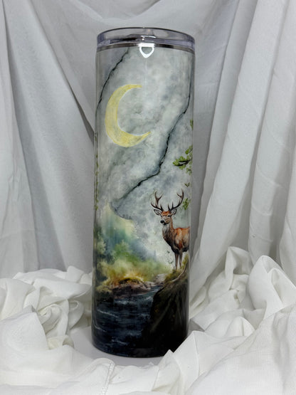 Deer Hand Painted 30oz Straight Skinny Drinking Tumbler