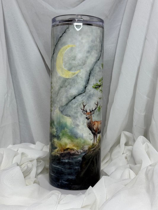 Deer Hand Painted 30oz Straight Skinny Drinking Tumbler