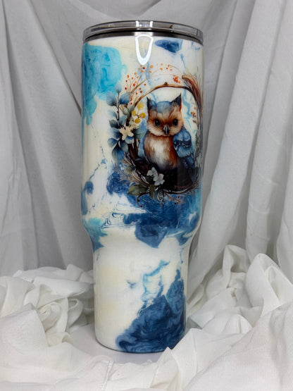 14. 40oz Traveller Woodland Owl Marble drinking tumbler