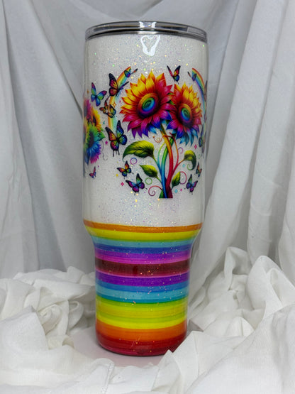 20. 40oz Traveller Rainbow Sunflower Serape drinking tumbler