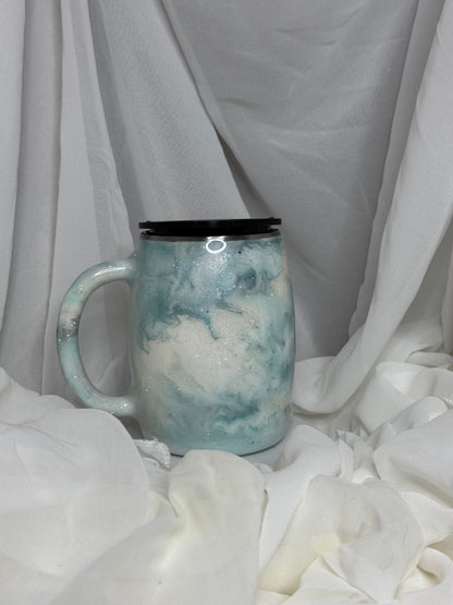 28. 14oz Round Stainless Steel Mug Blue and Teal marble