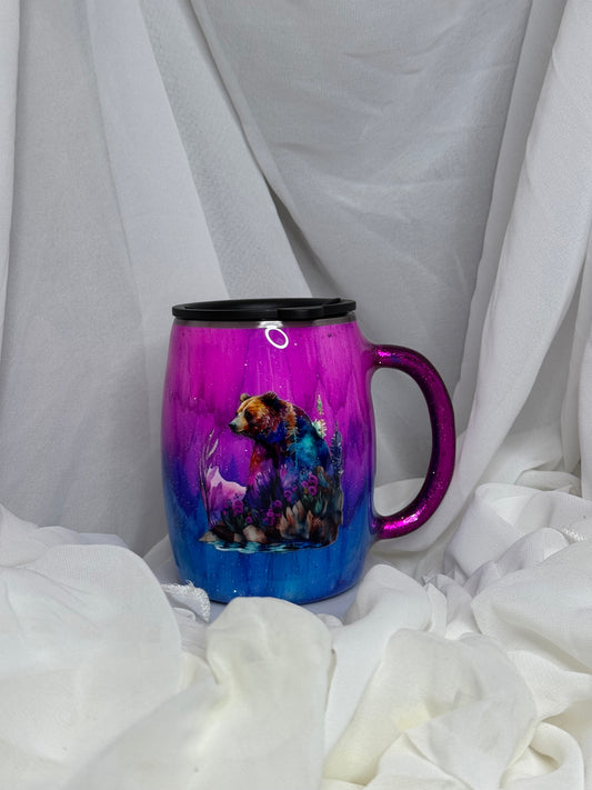 21. 14oz Round Stainless Steel Mug Pink and Blue Bear