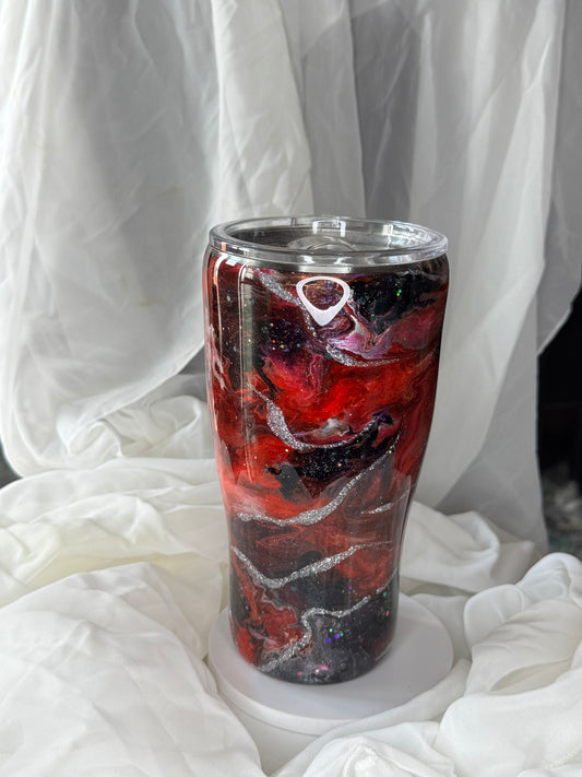 30oz Red and Black Ink Drop Modern Curve